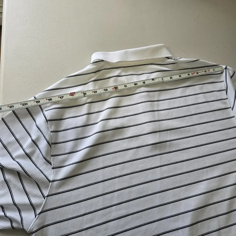 Nike Dri-Fit Polo Shirt Men's XL * White Black Stripe Short Sleeve Preppy Swoosh